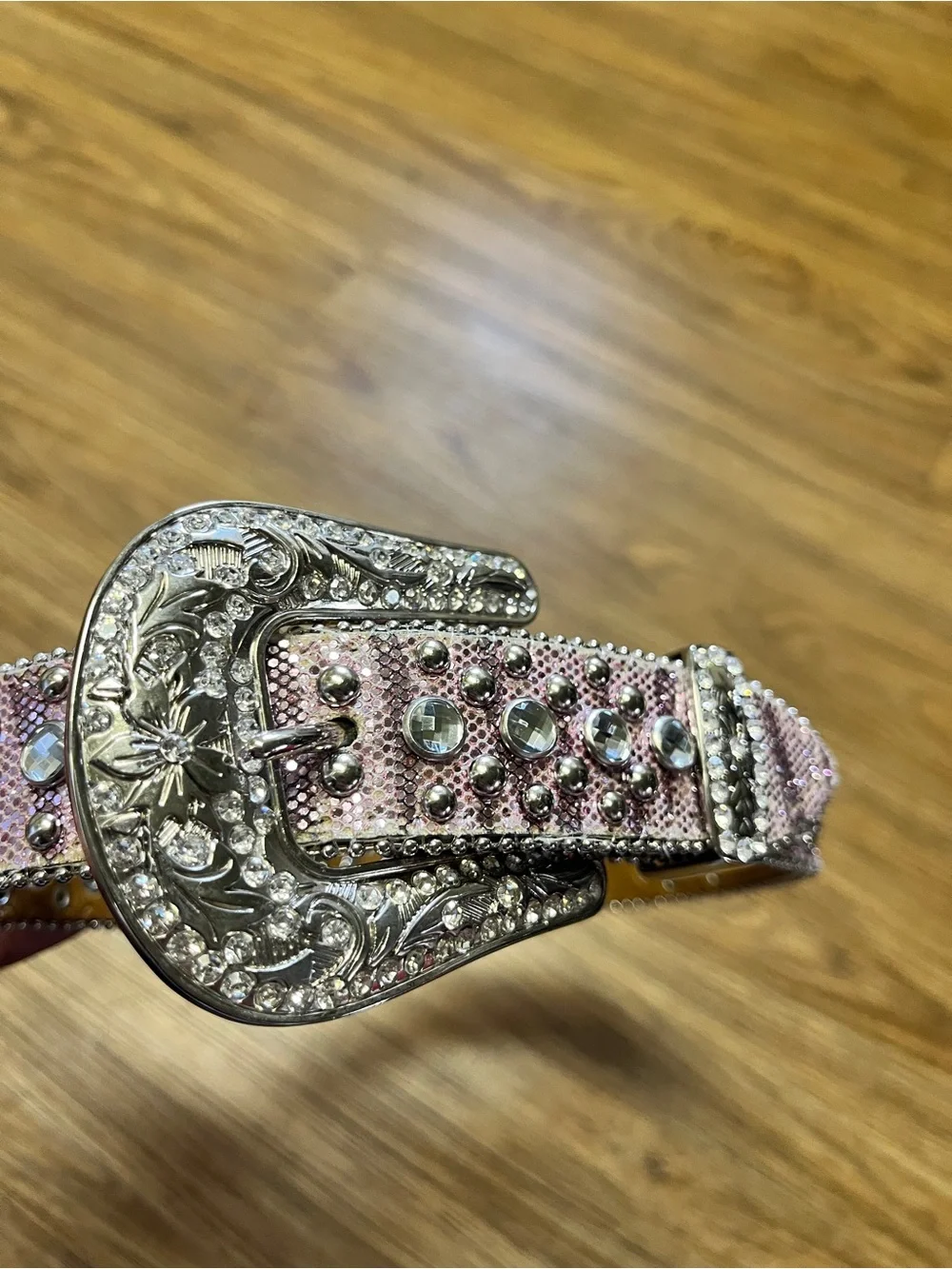 Girls Western Belt Rhinestone  Bling Pink Leather Studs Silver Tone Buckle 18